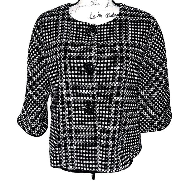 Larry Levine black & white woven dress jacket 10 - Picture 1 of 6